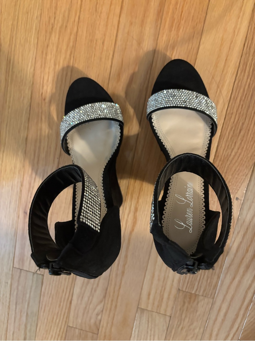 Lauren Lorraine Black Rhinestone Wedge Sandals Platform Heels Size 8 Like New